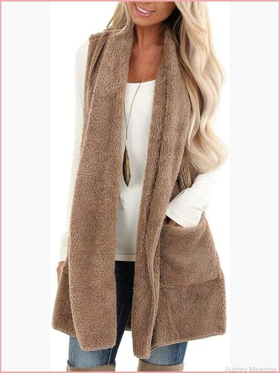 Jackets & Blazers - Sleeveless Sherpa Vest Open Front Fleece Cardigan Coat Pockets